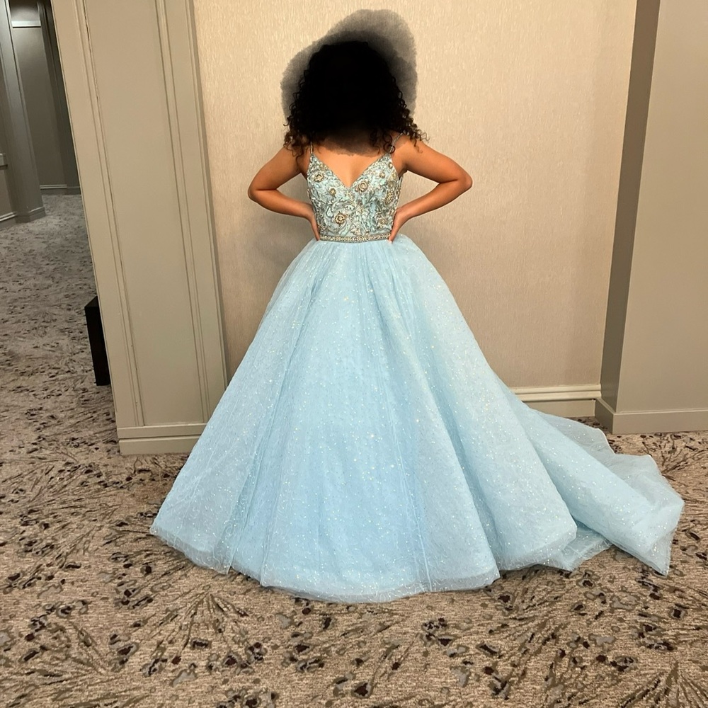 Sherri Hill Blue Embellished Spaghetti Strap Gown
